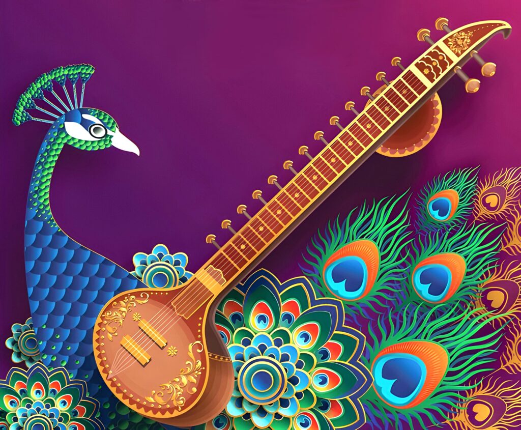 sitar peacock vector